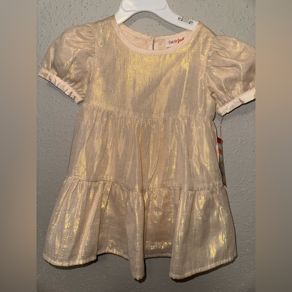 Cat & Jack Little Girls Size 18 months Strand Peach/Cream Glitter Dress gold